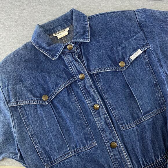 VTG DREAMS BLUE DENIM ROCKABILLY WESTERN / COTTAGECORE MIDI DRESS USA Made SZ S - Picture 1 of 10